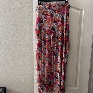 70s style mesh swim cover pants with side ruffle 3X